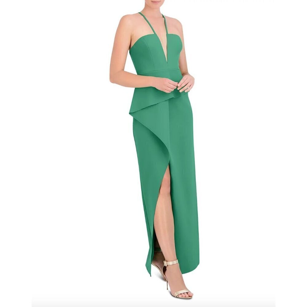 BCBGMAXAZRIA Daphne Peplum Crepe Evening Gown Malachite Womens Size 0 - Picture 10 of 10
